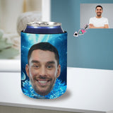 Custom Can Cooler With Boyfriend face Personalized Big Head Blue Neoprene Koozies Non Slip for Beer Cans and Bottles