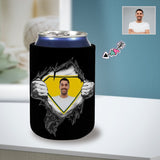 Custom Can Cooler With Boyfriend face Personalized Super Man Black Neoprene Koozies Non Slip for Beer Cans and Bottles