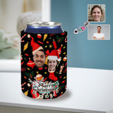 Custom Couple Face Can Coolers Christmas Koozies Personalized Red Hat Neoprene Can Cooler Non Slip for Beer Cans and Bottles