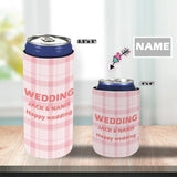 Custom Couple Name Pink Plaid Can Cooler Wedding Koozies Personalized Can Cooler DIY Cooler for Parties Weddings Events