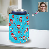 Custom Face Christmas Candy Red Hat Koozies Personalized Funny Face Can Cooler Neoprene Non Slip for Beer Cans and Bottles