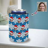 Custom Face Snowflake Christmas Red Hat Koozies Personalized Funny Face Can Cooler Neoprene Non Slip for Beer Cans and Bottles