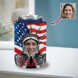 Custom Face US Flag Koozies Personalized Funny Face Can Cooler Neoprene Non Slip for Beer Cans and Bottles