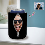 Custom Can Cooler With Photo Personalized Zipper Black Neoprene Koozies Non Slip for Beer Cans and Bottles