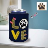 Custom Can Cooler With Paw Love Personalized Photo Neoprene Koozies Non Slip for Beer Cans and Bottles