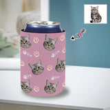 Custom Pet Cat Face Pink Koozies Personalized Funny Face Neoprene Can Cooler Non Slip for Beer Cans and Bottles