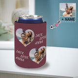 Custom Photo&Name Couple Can Cooler Wedding Koozies Personalized Love Heart Can Cooler Non Slip for Beer Cans and Bottles