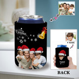 Custom Photo&Name Family Christmas Can Cooler Personalized Red Hat Neoprene Koozies Non Slip for Beer Cans and Bottles