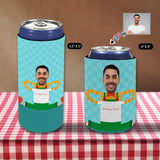 Custom Skinny Neoprene Can Cooler With Boyfriend Face Birthday Party Blue Personalized Funny Face Insulated Reusable DIY Cooler