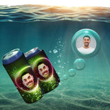 Personalized Boyfriend Face Can Cooler Green Halo Soft Neoprene Beer Slim Can Cooler Insulated Perfect for Party or BBQ