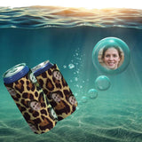 Personalized Funny Face Can Cooler Leopard Soft Neoprene Beer Slim Can Cooler Insulated Perfect for Party or BBQ