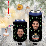 Slim Can Cooler Sleeves With Face Black Merry Christmas Personalized Soft Neoprene Drink Standard Can Cooler