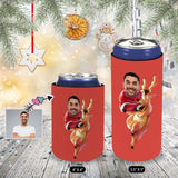Slim Can Cooler Sleeves With Face Elk Christmas Raise Up Personalized Soft Neoprene Drink Standard Can Cooler