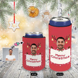 Slim Can Cooler Sleeves With Face Elk Merry Christmas Red Personalized Soft Neoprene Drink Standard Can Cooler