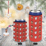 Slim Can Cooler Sleeves With Face Santa Claus Red Personalized Soft Neoprene Drink Standard Can Cooler