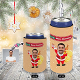 Slim Can Cooler Sleeves With Face Santa Claus Yellow Personalized Soft Neoprene Drink Standard Can Cooler