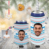 Slim Can Cooler Sleeves With Face Snowflake Blue Personalized Soft Neoprene Drink Standard Can Cooler