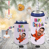 Slim Can Cooler With Face Santa Claus Pink Background Personalized Soft Neoprene Drink Standard Can Cooler