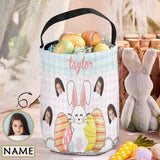 Custom Face&Name Smile Rabbit Easter Basket Personalized Buny Egg Bags Kids Candy Easter Baskets