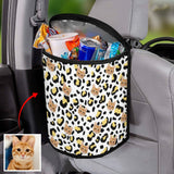 Custom Pet Cat Face Leopard Print Car Garbage Bag Personalized Car Storage Bag