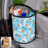 Custom Pet Cat Face Blue Coniferous Car Garbage Bag Personalized Car Storage Bag