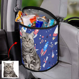 Custom Pet Cat Face Rocket Car Garbage Bag Personalized Car Storage Bag