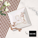 Custom Name Simple Strokes Ceramic Jewelry Tray, Square Ring Dish Jewelry Dish Decorative Trinket Plate, Jewelry Organizer Dish for Women Gift