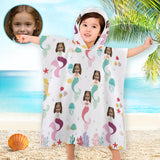 Kids Bath Towel For Boys Girls, Custom Face Mermaid Pattern Child Hooded Beach Towel, Fast Drying Ultra Absorbent Poncho For Bath/Pool/Beach Swim Cover
