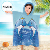 Kids Bath Towel For Boys Girls, Custom Name Dolphin Pattern Child Hooded Beach Towel, Fast Drying Ultra Absorbent Poncho For Bath/Pool/Beach Swim Cover
