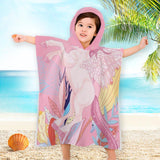Kids Bath Towel For Boys Girls, Rainbow Horse Pattern Child Hooded Beach Towel, Fast Drying Ultra Absorbent Poncho For Bath/Pool/Beach Swim Cover