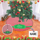 Custom Name Red Stripes Christmas Tree Skirt