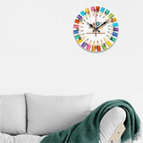 Wooden Wall Clock-Colorful Pencil Simple Pattern Round Wall Clock