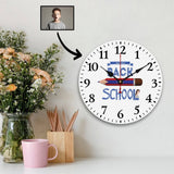 Wooden Wall Clock-Custom Face Back to School Pencil Round Wall Clock