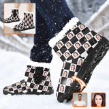 Custom Face Cotton-Padded Shoes with Black and White Plaid for Men Women