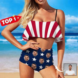 [Top Selling] #Summer Outfits #American Flag Style #Husband/Boyfriend Face On #Celebrate July Fourth - Personalized Face Women's Swimwear Bikini Swimsuit Beach Travel Boat Cruise Pool Party Outfits