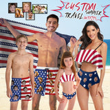 #Family Summer Travel Outfits-Custom Face Stars and Stripes Summer Travels Outfits Family Matching Swimsuit Bikini Set & Swim Trunks & Beach Towel