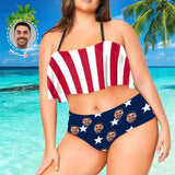 Plus Size Ruffle Bikini-Custom Face Stripe USA Flag Plus Size Swimwear Personalized Couple Matching Swimsuit Women's Bathing Suit Men's Swim Shorts