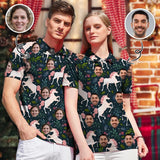 Custom Face Leaf Unicorn Couple Matching Polo Shirt