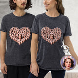 Custom Face Cotton Heart Shape Casual Denim Couple T-Shirt