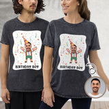 Custom Photo Cotton Birthday Casual Couple Denim T-Shirt