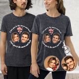 Custom Photo Cotton Lovers Casual Couple Denim T-Shirt