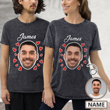 Custom Face&Name Cotton Name Casual Couple Denim T-Shirt