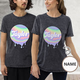 Custom Photo Cotton Personlized Name Casual Couple Denim T-Shirt