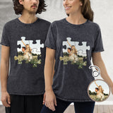 Custom Photo Cotton Puzzle Couple Casual Couple Denim T-Shirt