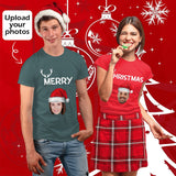 Green Red Merry Christmas Personalized Couple Matching T-Shirts Custom Face All Over Print Christmas Gifts