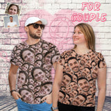 Personalized Face Seamless Inclined Head Matching Couple All Over Print T-shirt Put Your Face on Tee Shirt