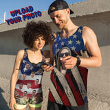 Custom Face USA Flag Matching Couple Tops Design Men's All Over Print Tank Top Women's Racerback Yoga Tank Top