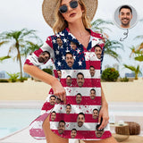 Custom Face Flag Horizontal Stripes Chiffon Shirt Dress Cover Up Thin Personalized Women's V-Neck Bikini Beach Tunic Top