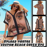 Custom Face Women's Bikini Swimsuit Cover Up Personalized Photo One Piece Cover Up Dress Women's Short Sleeve Beachwear Cover Ups