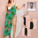Custom Face Green Pineapple Spaghetti Strap Backless Beach Dress Personalized Women's Cover up Beach Dress